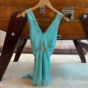 Chic Turquoise Embellished Women's Blouse